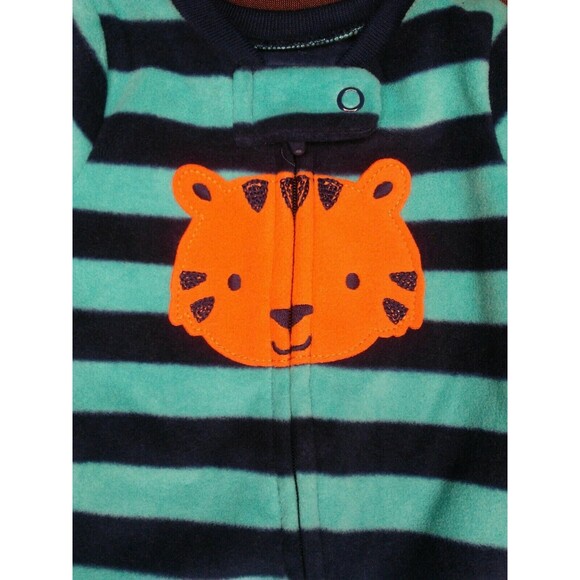 Newborn Baby Infant Tiger Stripes Fleece Footed Romper Pajamas PJ's Carter's - Picture 2 of 4